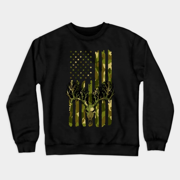 Camouflage Deer Hunting America Flag Crewneck Sweatshirt by NatalitaJK